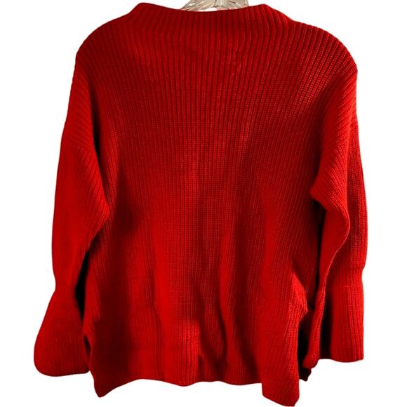 Loft Red Mock Neck Bell Sleeves Knit Pullover Sweater Size Medium - Picture 3 of 7